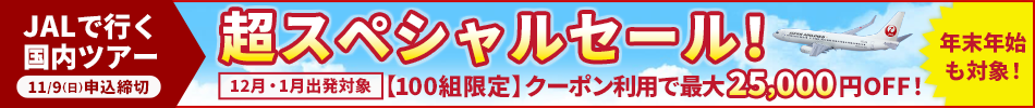 【エアトリ国内ツアー】JALで行く国内ツアーがクーポン利用で最大25,000円OFF！